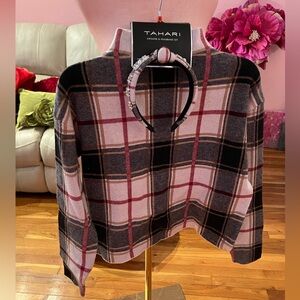 Tahari Plaid Sweater with Headband Set